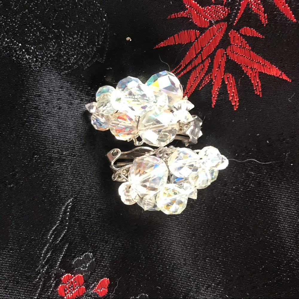 Vintage Crystal Clip On Earrings